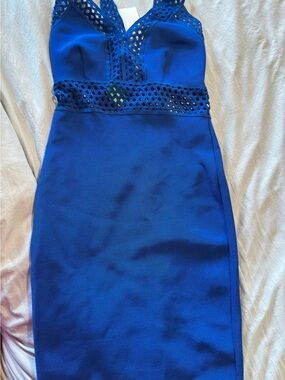 WOW couture Royal Blue Lace-Trim Midi Bodycon Dress